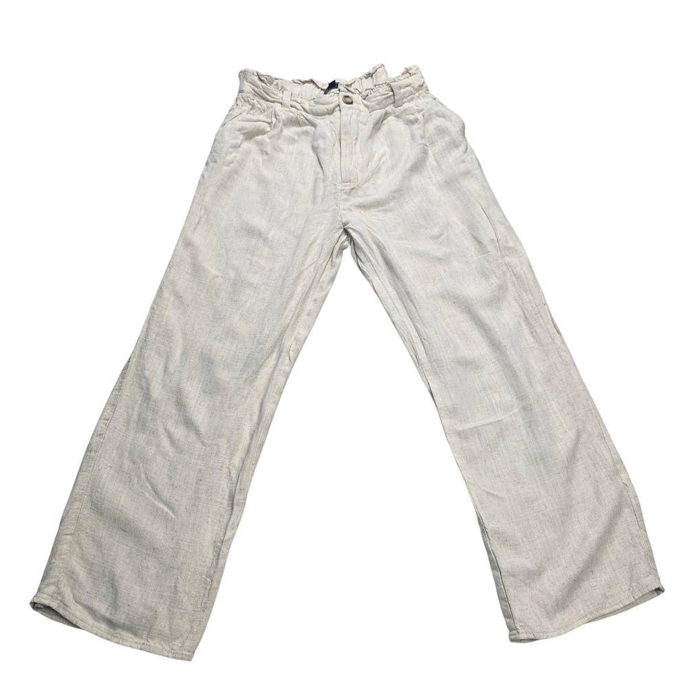 Lulus Wide Leg Linen Blend Pants Women Size S Beige Good Elastic‎ Paperbag Waist